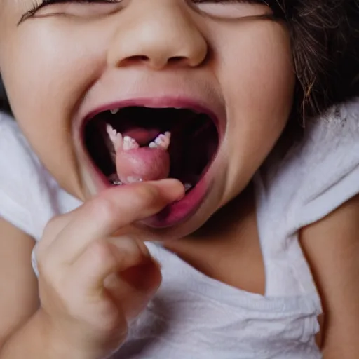 Image similar to photo of person with mouth open with tiny miniature puppy inside mouth