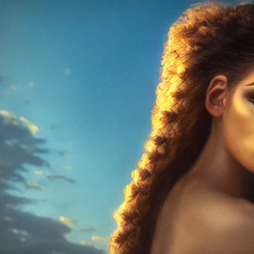 Image similar to portrait of a stunningly beautiful female empress at sunset, fashion photoshoot, by edward robert hughes, annie leibovitz and steve mccurry, david lazar, jimmy nelsson, breathtaking, 8 k resolution, extremely detailed, beautiful, establishing shot, artistic, hyperrealistic, beautiful face, octane render