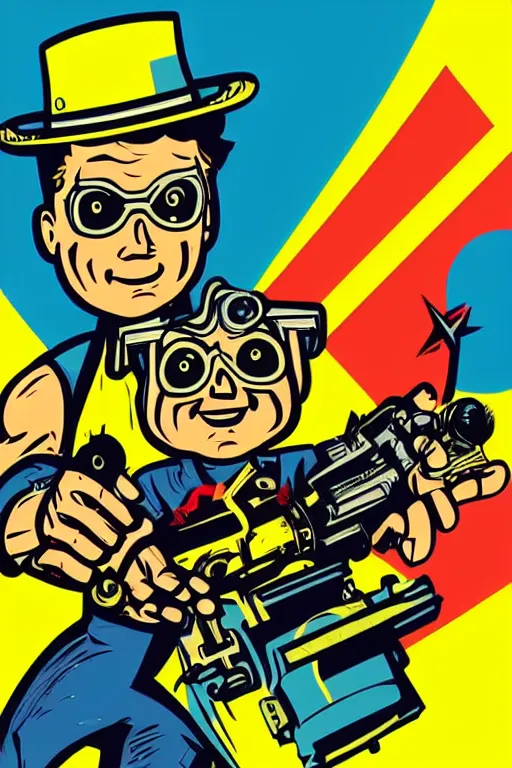 Image similar to fallout 7 6 retro futurist illustration art by butcher billy, sticker, colorful, illustration, highly detailed, simple, smooth and clean vector curves, no jagged lines, vector art, smooth andy warhol style