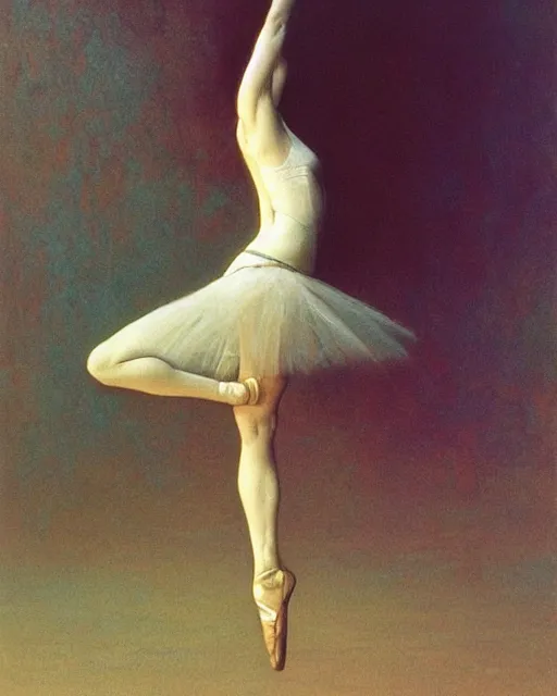 Image similar to the ballerina seen at the end of a human's life, painted by zdzislaw beksinski and artgerm and greg rutkowski and alphonse mucha