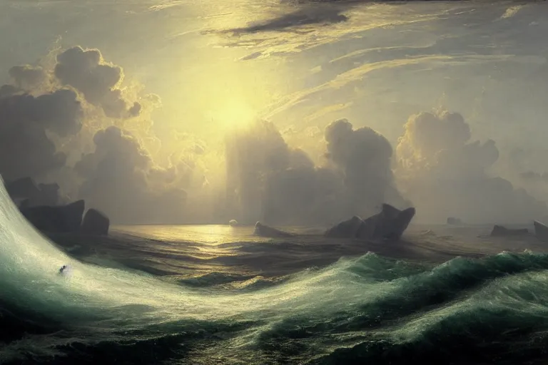 Image similar to a giant whirlpool in the sea by andreas achenbach and peder balke and martin johnson heade sharp digital painting. dreaming latent space. matte painting, concept art. artstation. digital render. hdr, high dynamic range, global illumination, realistic, 8 k