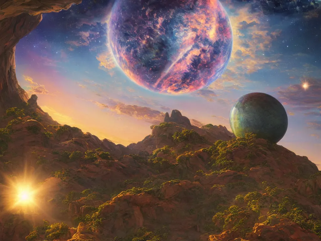 Prompt: The universe is a spheroid region 705 meters in diameter, 3d render, Sunlight Study, by Frederic Edwin Church!!! and ((((Lisa Frank)))), Art Nouveau, 8k, extreme detail, sharp focus, octane render