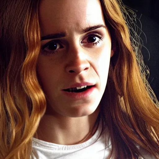 Prompt: hermione granger transforming into white horse in the middle of a living room, emma watson turning into a mare