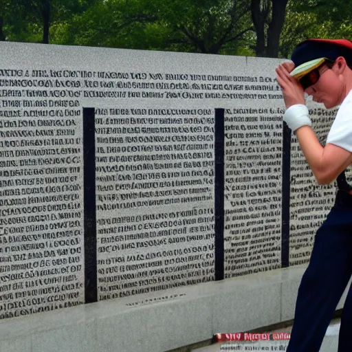 Image similar to mario dabbing, vietnam memorial background