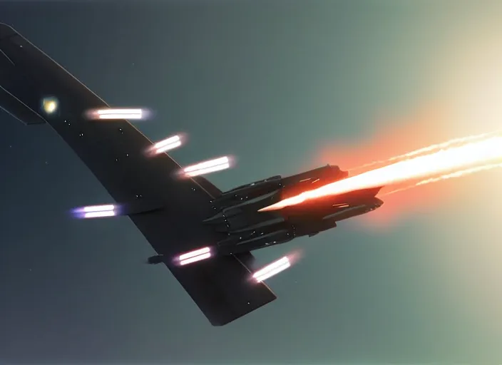 Prompt: portrait of futuristic figther jet evanding ir missile with flares, clear sky background, illustration concept art anime key visual trending pixiv fanbox by wlop and greg rutkowski and makoto shinkai and studio ghibli and kyoto animation, dcs world, tomcat geometry, symmetrical, volumetric lighting, transparent black windshield