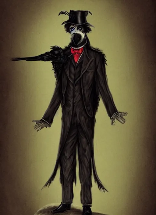 an anthropomorphic raven dressed as edgar allen poe, | Stable Diffusion