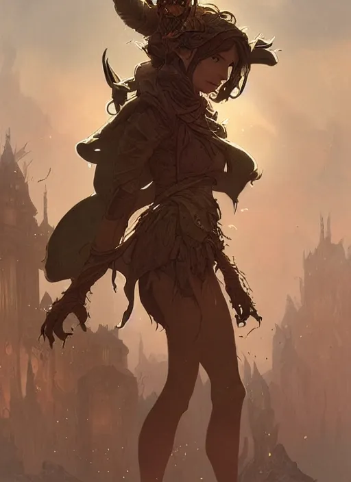 Prompt: a beautiful cute goblin girl, D&D, fantasy, intricate, cinematic lighting, highly detailed, digital painting, artstation, concept art, smooth, sharp focus, illustration, art by Terry Moore and Greg Rutkowski and Alphonse Mucha