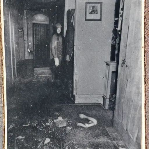 Image similar to an old worn photo of paranormal evidence, horror photography, terror