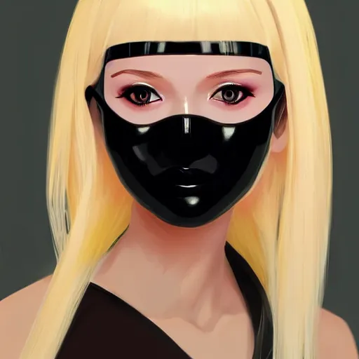 Prompt: android robot woman face painting, black facemask, blond hair, beautiful detailed eyes, looking straight to camera, muted colors, matte print, pastel colors, ornate, digital art, cute smile, winning artwork, digital painting, professional art, elegant, by Ilya Kuvshinov, by artgerm