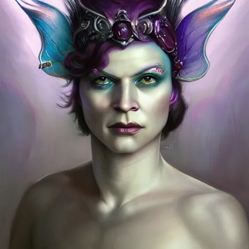 Prompt: closeup portrait shot of brian molko as slaanesh, the prince of pleasure, lord of excess, she who thirsts, desire, highly detailed, digital painting, artstation, concept art, soft focus, depth of field, artgerm, tomasz alen kopera, peter mohrbacher, donato giancola, wlop, boris vallejo