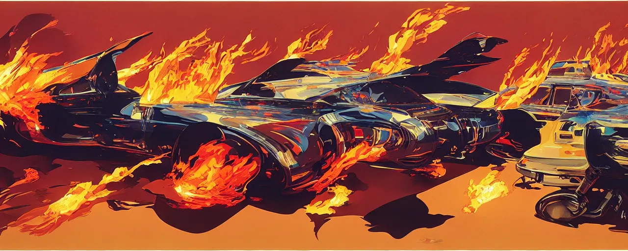 Image similar to atomic, flaming heart, expressive, art by syd mead