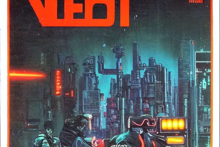 Image similar to 1979 OMNI Magazine Cover of a ripper-doc. Cyberpunk Akira style by Vincent Di Fate