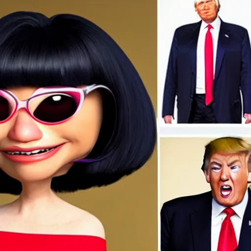 Prompt: donald trump as edna mode, pixar