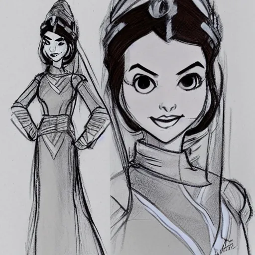 Image similar to milt kahl sketch of victoria justice as princess padme from star wars episode 3