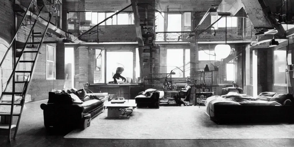 Prompt: a loft by stanley kubrick