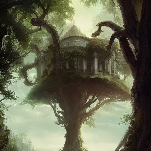 Prompt: A mansion in the tree , Greg rutkowski, Trending artstation, cinematográfica, digital Art