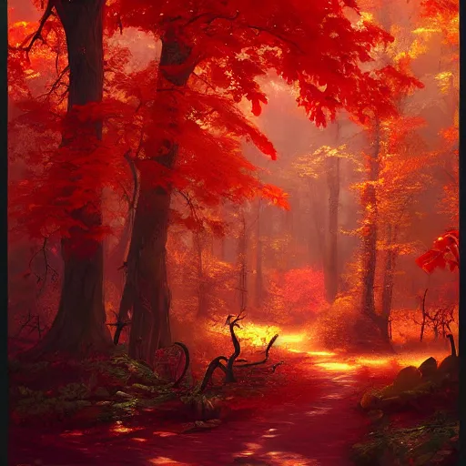 Image similar to red autumn forests belonging to the skeleton men, fantasy character portrait by tyler edlin, antoine blanchard, thomas cole