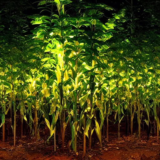 Image similar to corn growing from trees, mood lighting