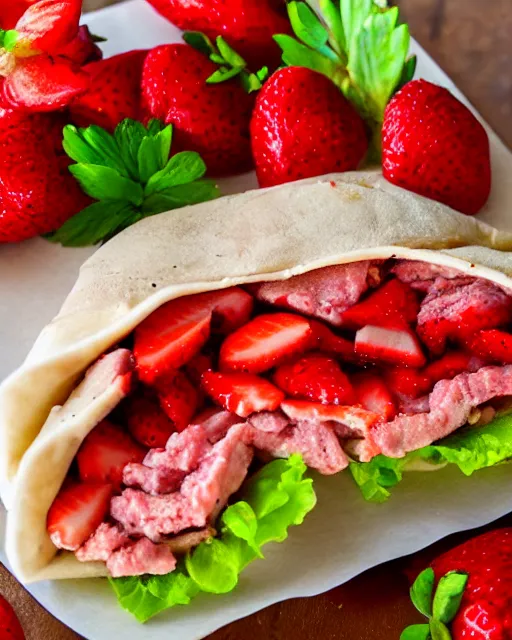 Image similar to a shwarma made out of strawberries