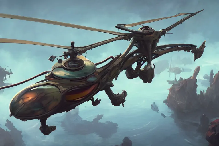 Image similar to a cartoony helicopter, in the style of Rayman origins, michael ancel, Ruan Jia and Mandy Jurgens and Greg Rutkowski, trending on Artstation, award winning, unreal engine, octane render H 1024