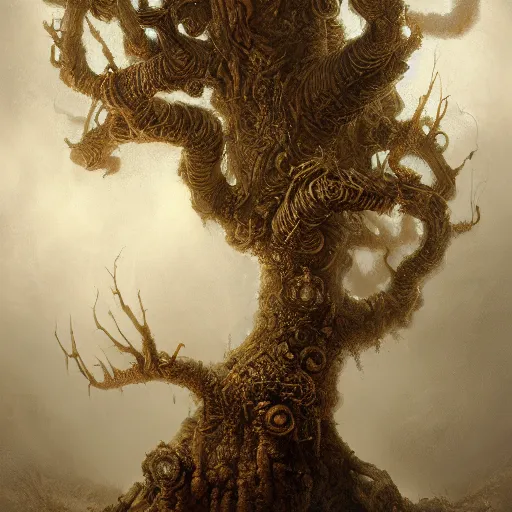 Prompt: a detailed portrait of a mistycal tree, by rembrandt and justin gerard, digital art, realistic painting, very detailed, fantasy, dnd, character design, trending on artstation