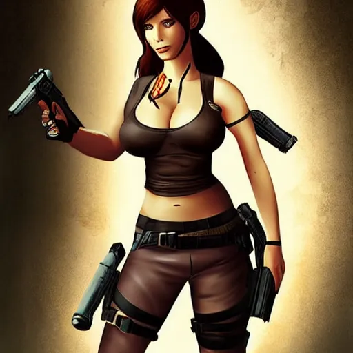 Image similar to concept art illustration of christina hendricks as lara croft anime protagonist