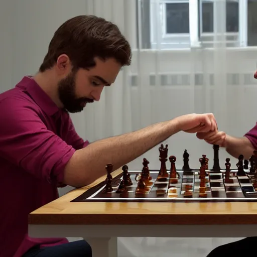 Prompt: felipe neto and magnus carsen playng chess, detailed 4 k