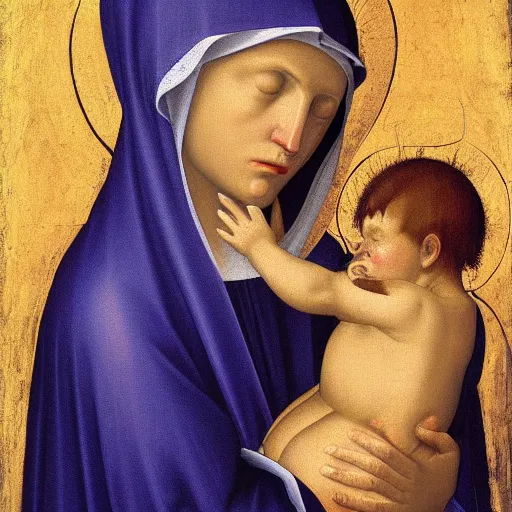 Prompt: original oil painting of a our lady of sorrows crying tears by alessandro allori fra angelico