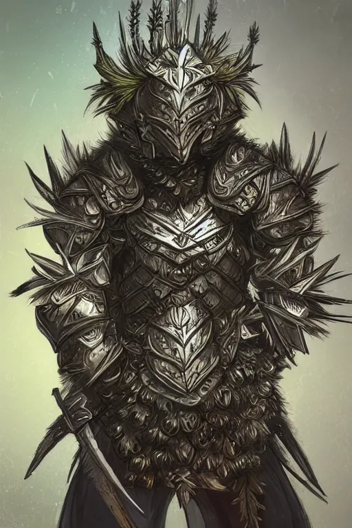 Image similar to a warrior wearing thistle armour, highly detailed, digital art, sharp focus, trending on art station, artichoke, anime art style