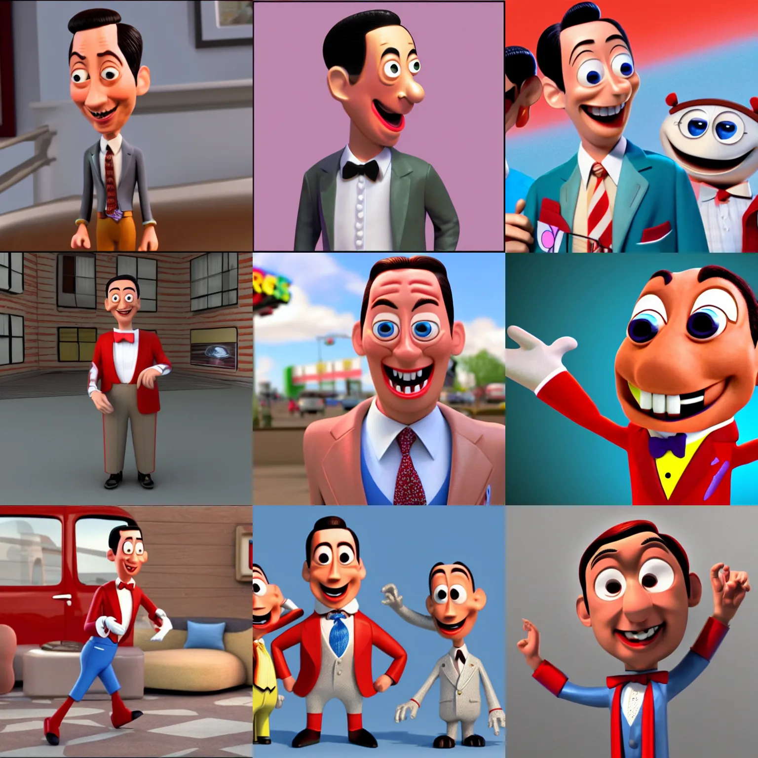 Prompt: pee wee herman as a 3 d rendered cartoon pixar dreamworks disney