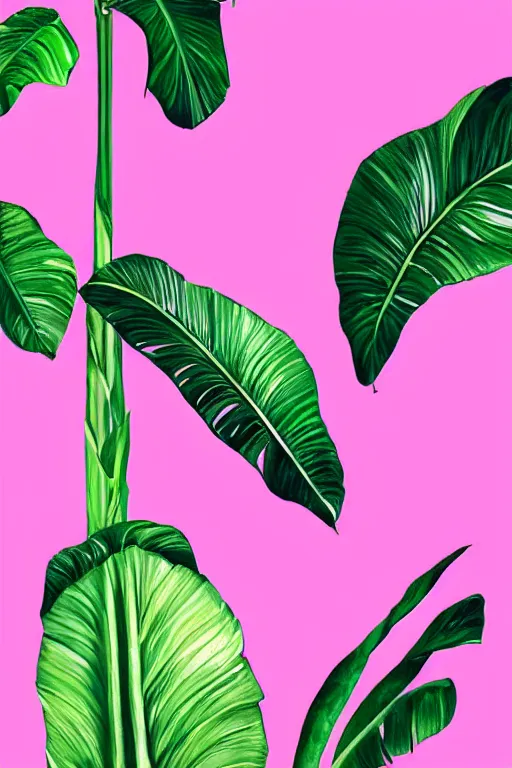 Prompt: ultra realistic illustration, banana plants drawing, pink background, elegant, highly detailed, digital painting, concept art, smooth, sharp focus, illustration, art by haus and hues