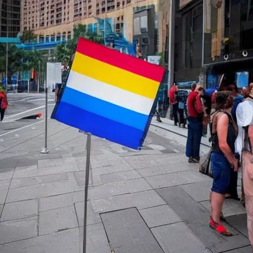 Prompt: a sovereign nation with the transgender flag and a sign that reads trans only