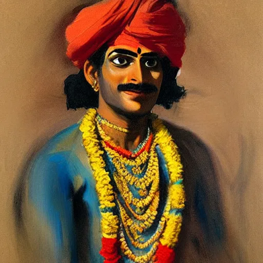 Image similar to portrait painting of a yakshagana artist by john singer sargent