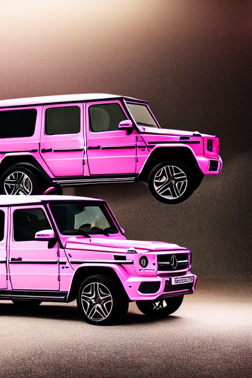 Prompt: Photo of a pink Mercedes-Benz G63, vibrant, studio lighting, automotive photography