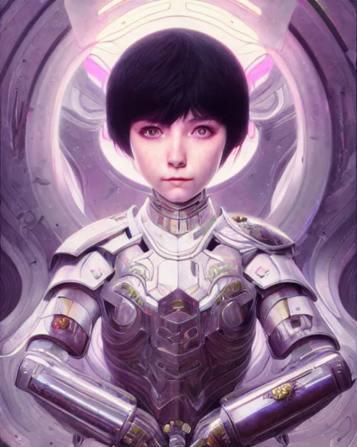 Image similar to portrait of beautiful cute young maiden girl with short white hairs in warhammer armor, art by ( ( ( kuvshinov ilya ) ) ) and wayne barlowe and gustav klimt and artgerm and wlop