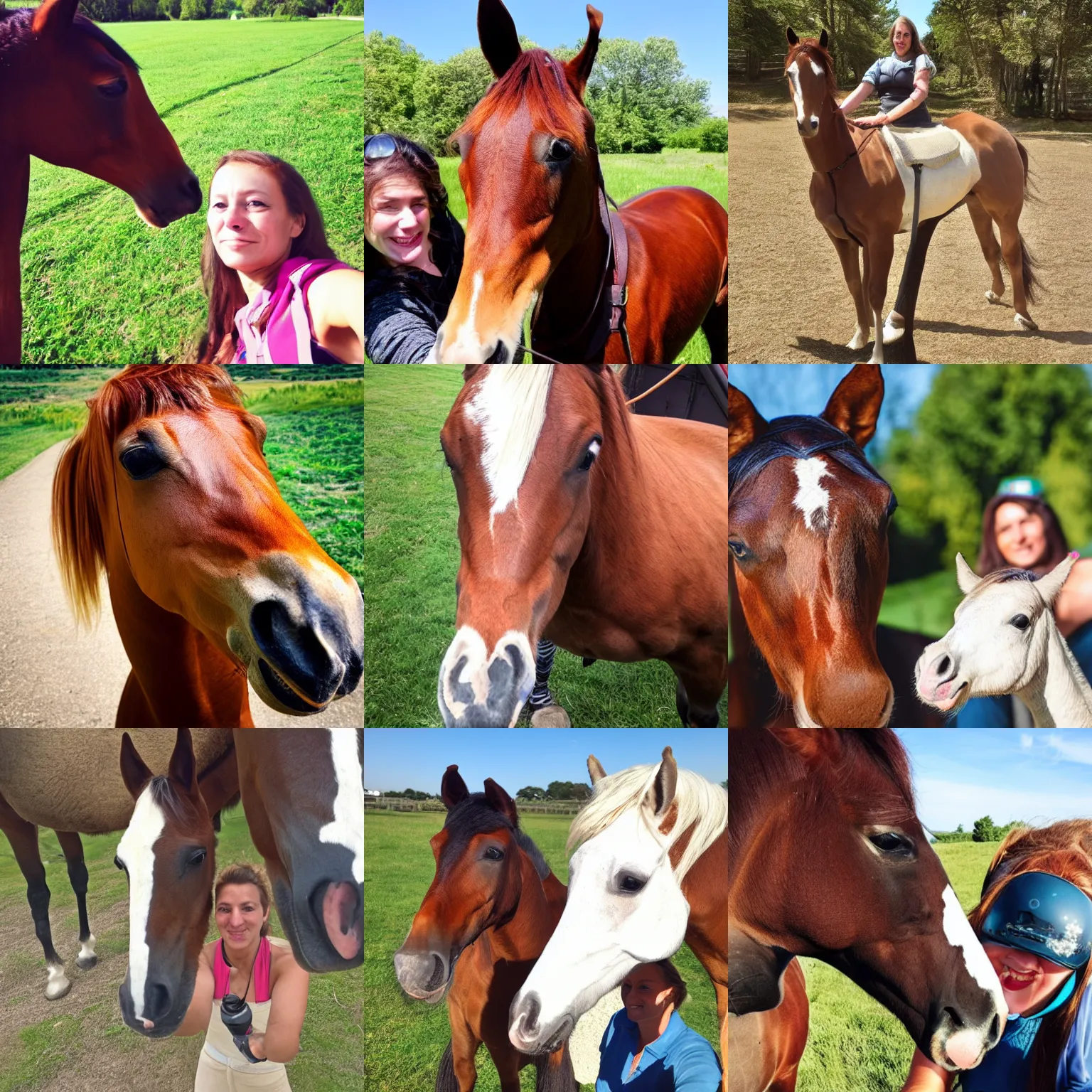 Prompt: horse selfie, held with hoof