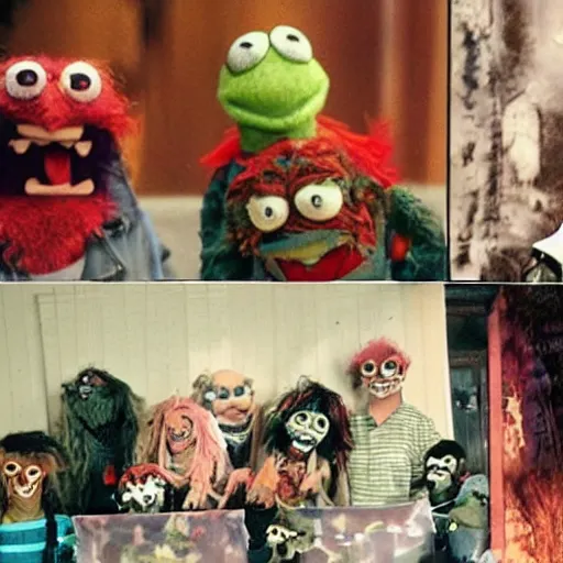 Prompt: zombie fraggle rock muppets, family photo of zombie muppets, dawn of the dead ( 1 9 7 8 ), photo from the 7 0 s