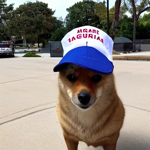 Image similar to doge wearing a make america great again cap