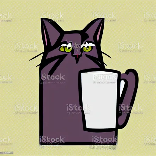 Prompt: A vector art of a humanoid cat sipping coffee