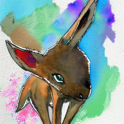 Image similar to watercolor sketch of a story book kangaroo in the style of disco elysium