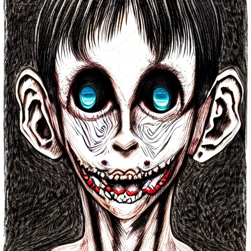 Image similar to a dark brown humanoid, hyper detailed, in the style of junji ito and and junji ito and junji ito, selfie