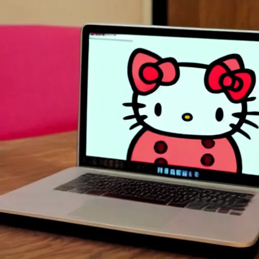 Image similar to oriental water painting of hello kitty programming on a macbook during the song dynasty