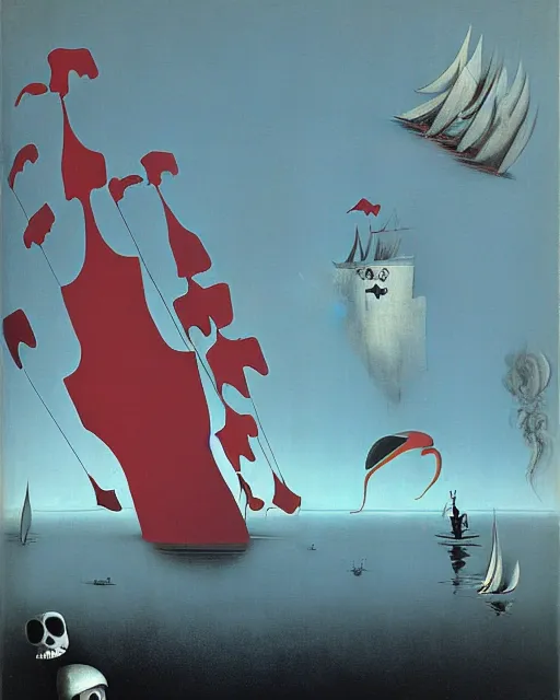 Prompt: Pirate invasion by Yves Tanguy