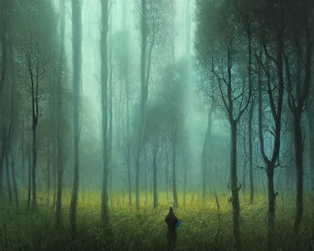 Prompt: An overgrown forest, dense forest, digital art, epic scale, immaculate lighting Beksinski