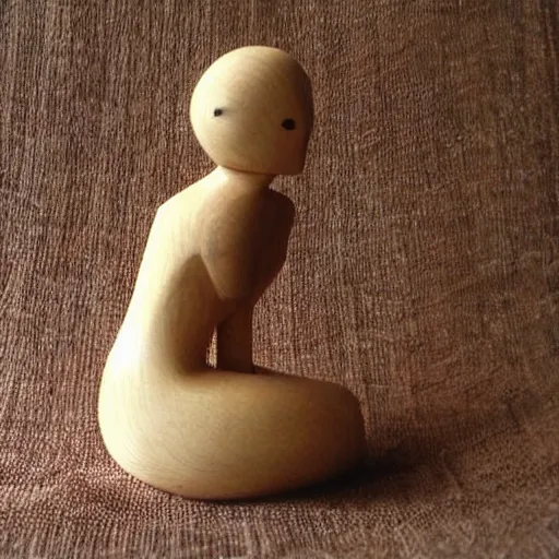 Image similar to wooden woman figurine, curvy, artistic, hand carved, lovely, beautiful