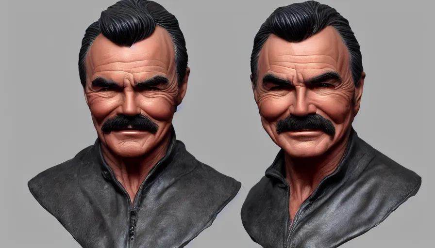 Image similar to Hand painted bust of burt reynolds, hyperdetailed, artstation, cgsociety, 8k