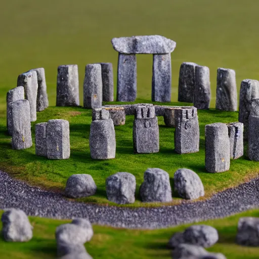 Image similar to macro photo of a miniature ho scale stonehenge model, taken with canon 8 0 d, canon 1 0 0 mm f / 2. 8