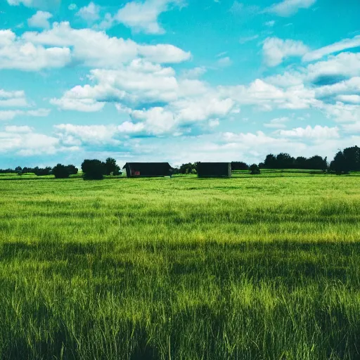 Prompt: grasslands, small town, [ 4 k photorealism ]!!!, trending on unsplash, intricate, zoomed out photography