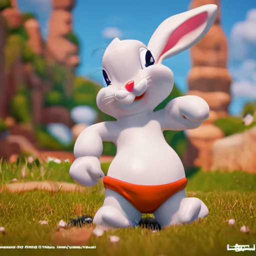 Image similar to Fat Bugs Bunny, depth of field, obscure background, super detailed, micro details, 3D render, unreal engine, octane render, trending on ArtStation, digital art, 16k