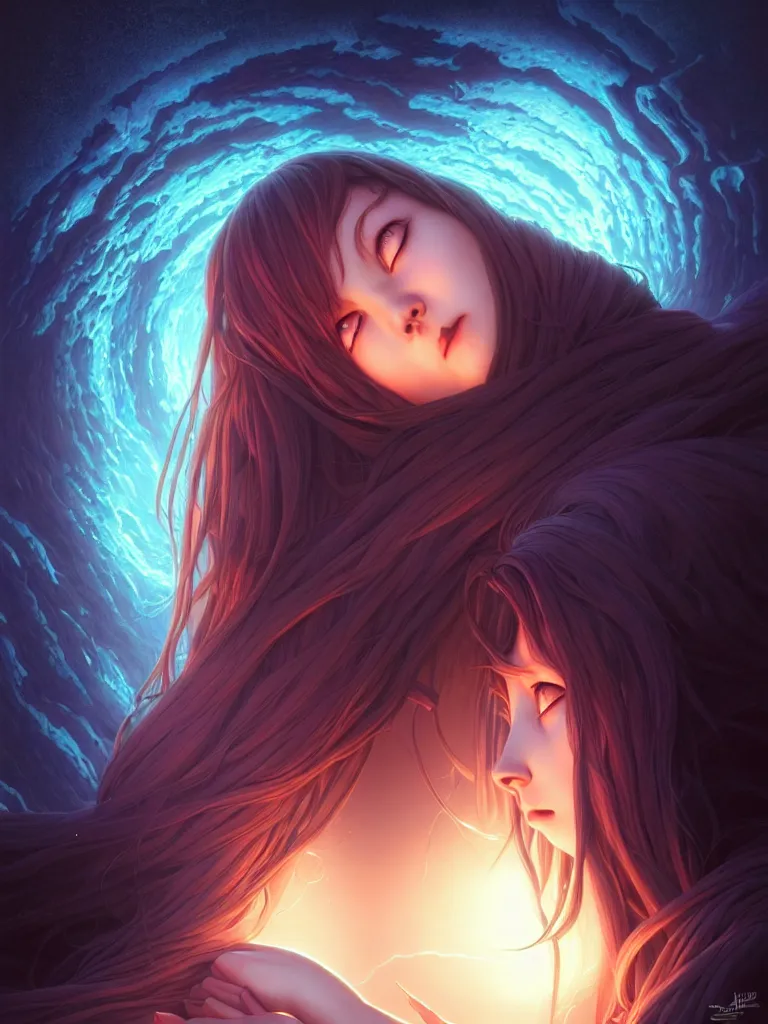 Image similar to azathoth girl dreaming the earth, occlusion shadow, specular reflection, rim light, unreal engine, artgerm, artstation, art by hiroaki samura and ilya kuvshinov and ossdraws, intricate, highly detailed 8 k, cosmic horror illustration, extremely beautiful and aesthetic shape of face and body, movie poster